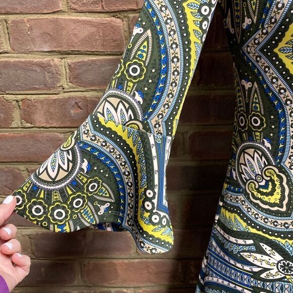 New York & Company Olive Print Bell Sleeve Dress Size Small - Picture 3 of 7